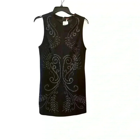 Free People Wynonna Studded Suede Embellished Black Mini Dress Leather S - Picture 6 of 13